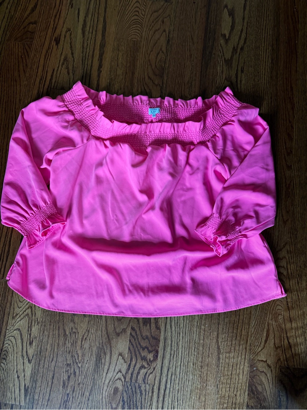 crown & ivy Hot Pink Off-Shoulder Smocked Tunic